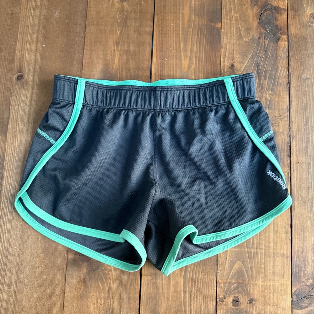 Reebok Dark Gray Athletic Shorts with Green Lining